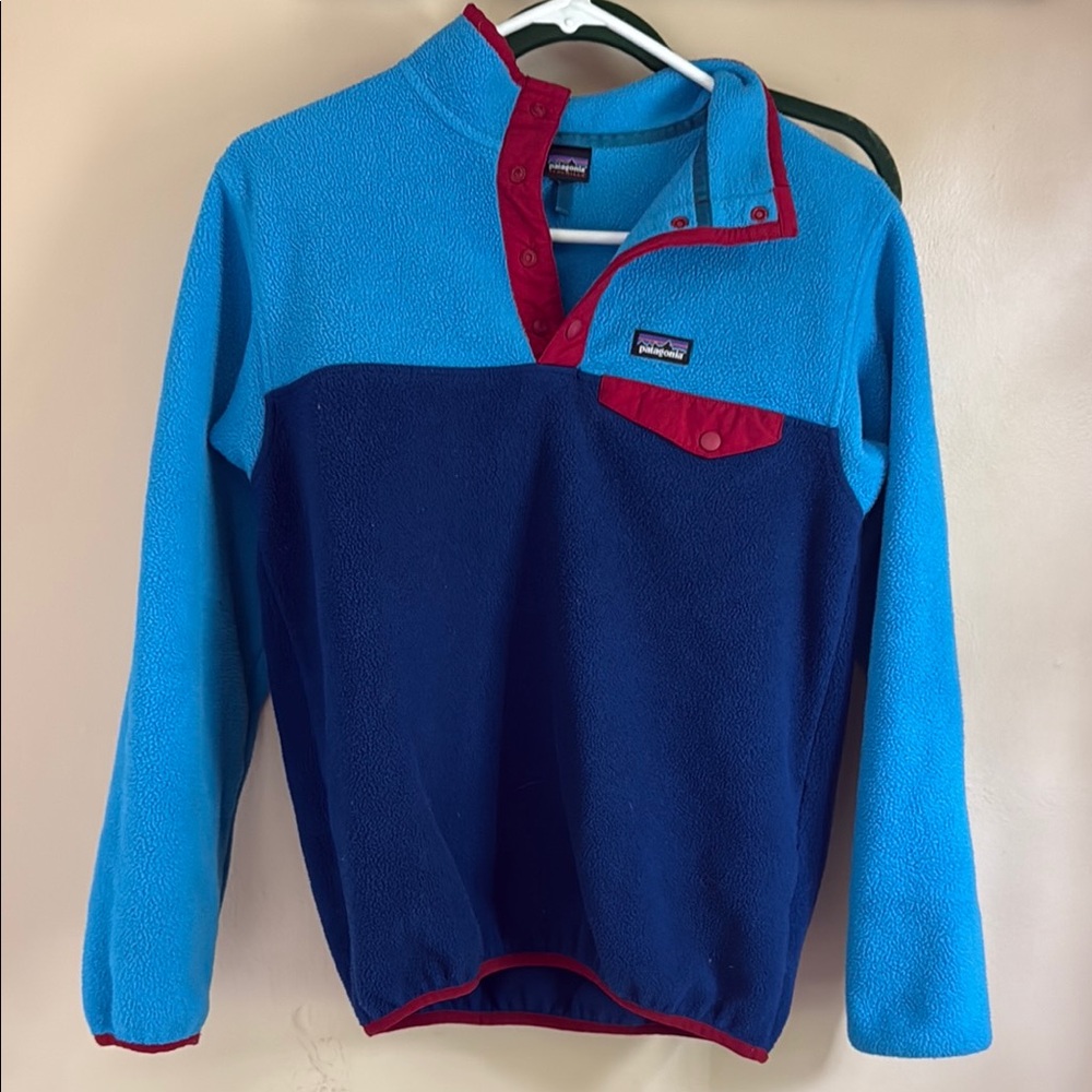 Patagonia Men's Two-Tone Blue and Red Crewneck Sweater